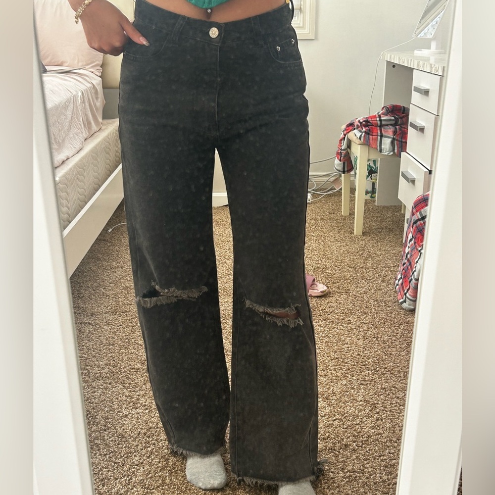 Princess Polly Mid-Rise Black Distressed Women's Jeans